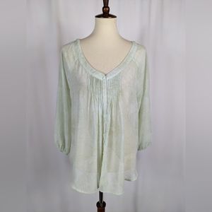 LC Lauren Conrad Light Green Leaf Print Sheer Blouse Tunic High Low Hem Sz Large